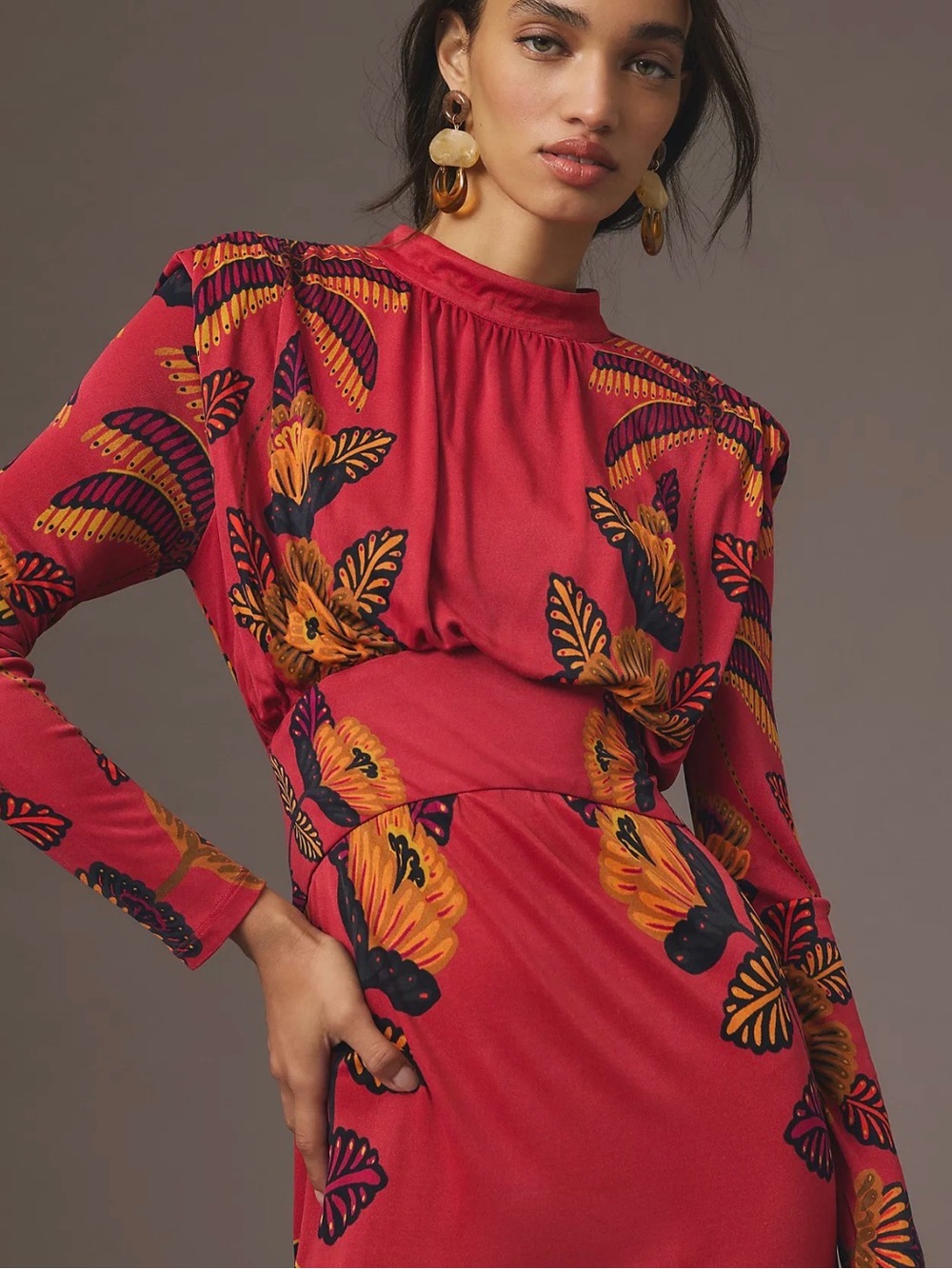 FARM Rio Red Maxi Dress with Orange Floral Print - Picture 3 of 9